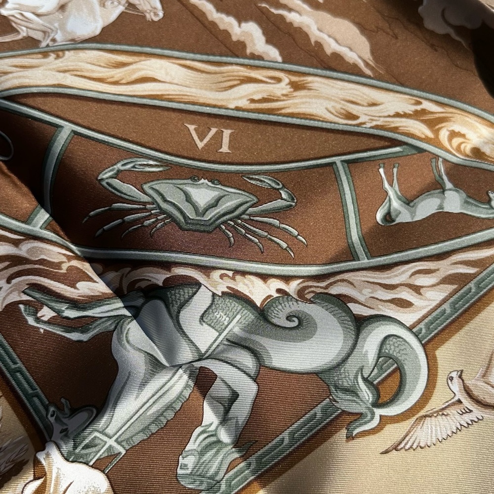Hermès Zodiac Silk Scarf - Brown and Green